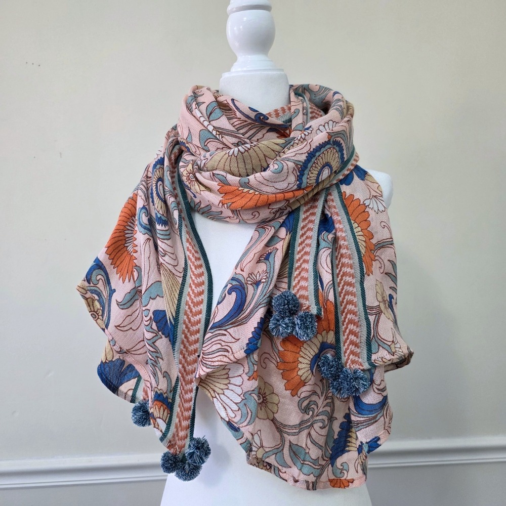 Large Lightweight Pink Floral Boho Scarf Wrap - Picture 4 of 11